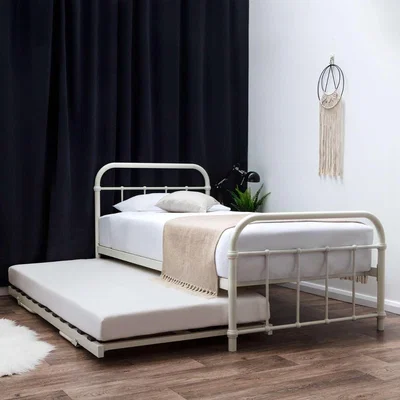 The Range Henley White Single Metal Bed Frame With Folding Guest Bed Trundle - White