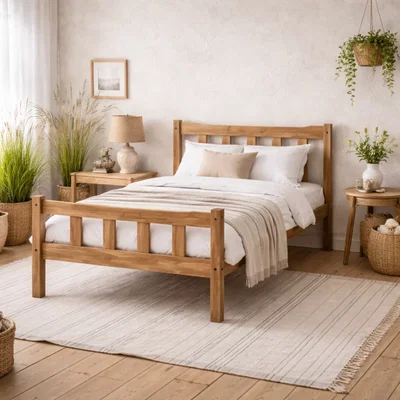 The Range Tralee King Bed 5ft Solid Slatted Headboard and Footboard - Brown