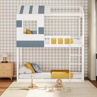 The Range Full Over Wood House Kid Low Wood Bunk Bed Frame With Ladder Bedroom - White