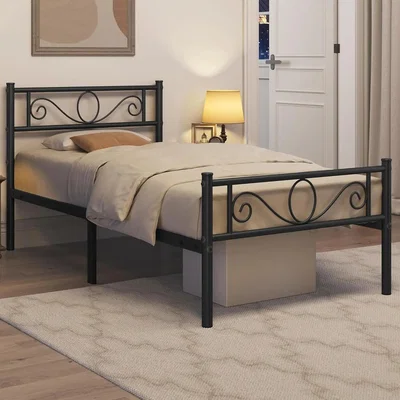 The Range Single Metal Bed Frame Solid Bedstead Base with Headboard and Footboard - Black