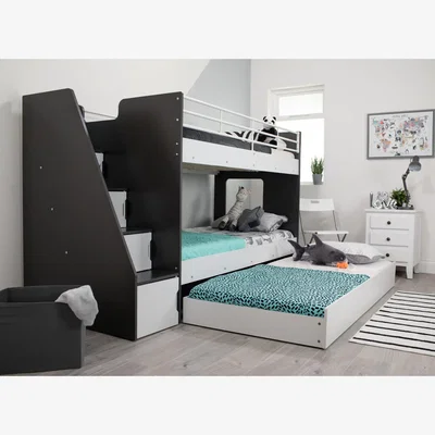 The Range Jasper Staircase Bunk Bed With Trundle Bed - Black & White