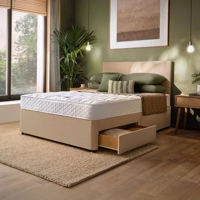 Dunelm Silentnight Everyday Mattress, Paris Woven Headboard and Divan Set