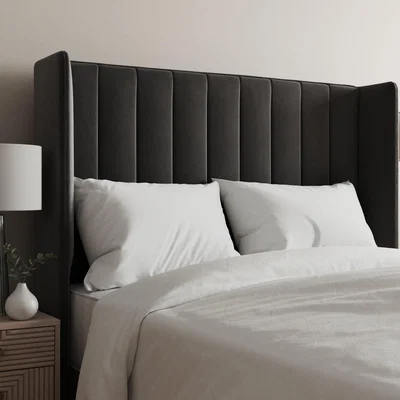 Dunelm Velvet Wing Stripe Headboard Black