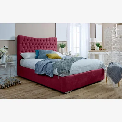 The Range Magenta Ottoman Plush Gas Lift Storage With Chesterfield Headboard - Maroon / Single