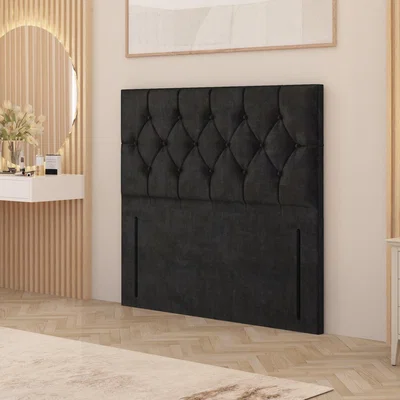 The Range Chesterfield Plush Velvet 54" Floor Standing Upholstered Headboard - Black / King