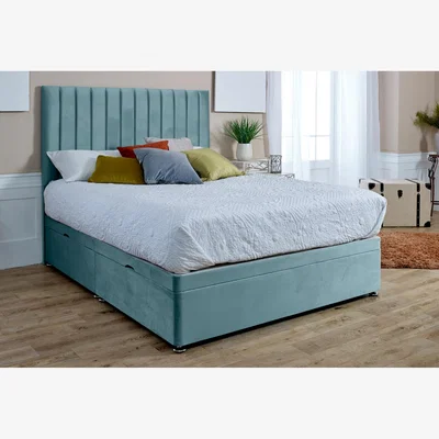 The Range Sophia Divan Ottoman Plush Divan Sidelift Ottoman Bed Frame With Lined Headboard - Duck Egg / Double
