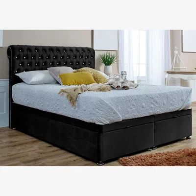 The Range Santino Plush Divan Endlift Ottoman Bed Frame With Footboard And Headboard - Black / King