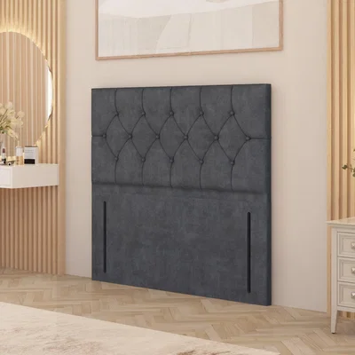The Range Chesterfield Plush Velvet 54" Floor Standing Upholstered Headboard - Charcoal / Double