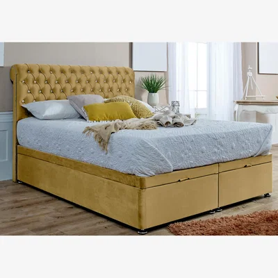 The Range Santino Plush Divan Endlift Ottoman Bed Frame With Chesterfield Headboard - Beige / Single