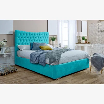 The Range Magenta Ottoman Plush Gas Lift Storage With Chesterfield Headboard - Teal / Single