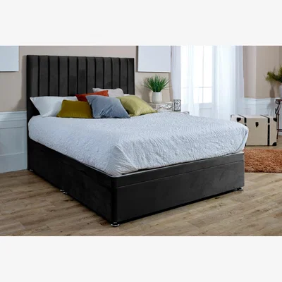 The Range Sophia Plush Divan Sidelift Ottoman Bed Frame With Footboard And Headboard - Black / King
