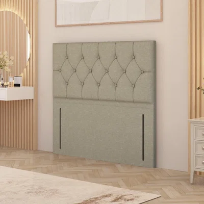 The Range Chesterfield Linen Fabric 54" Floor Standing Upholstered Headboard - Beige / Small Double