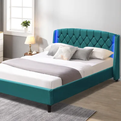 The Range Fabric Bedframe In Grey Or Green In 3ft 4ft6 Or 5ft With LED Headboard - Green / King