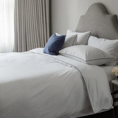 Amara Essentials - Tencel Cotton Blend Duvet Set with Contrast Piping - White/Navy - Double