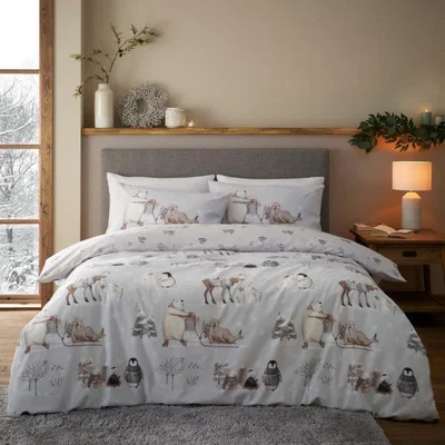 Downtown Catherine Lansfield Brushed Winter Animals Duvet Set - Double, Cotton