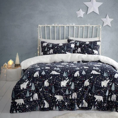 Downtown Fusion Starry Night Fleece Blue Duvet Set - Double, Striped