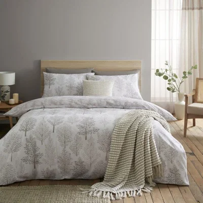 Downtown Catherine Lansfield Wilda Tree Natural Duvet Set - Double, Cotton - Cream/Beige