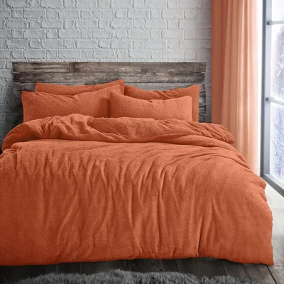 The Range Teddy Rust Soft Cosy Thermal Fleece Duvet Set  - Rust / Double
