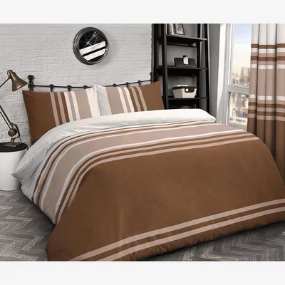 The Range Bold Tonal Stripe Duvet Set - Chocolate / Double
