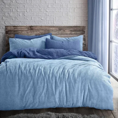 The Range Reversible Light or French Blue Teddy Soft Cosy Thermal Fleece Duvet Set - Light Blue and French Blue  / Double