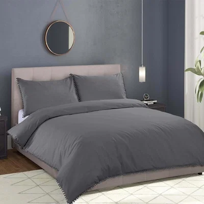 The Range Sandringham Pom Pom Edge Duvet Set - Grey / Double