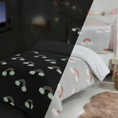 The Range Glow In The Dark Rainbow Fleece Duvet Set Childrens Double Bedding - Grey