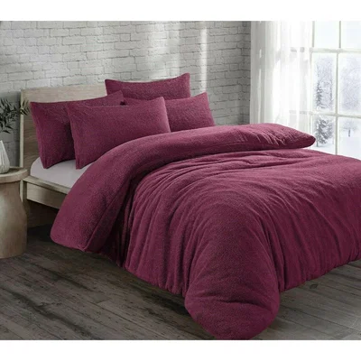The Range Teddy Fleece Duvet Set Double  - Aubergine