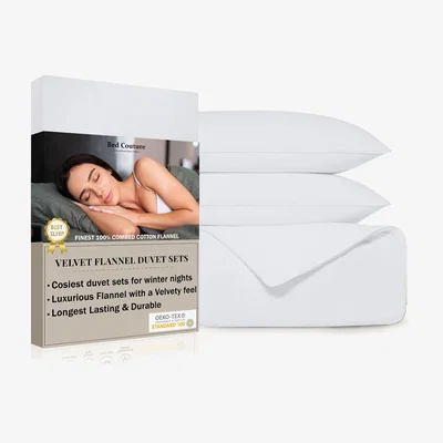 The Range Bed Couture Velvet Flannel Duvet Set and pillowcases 50x70cm - White / Double