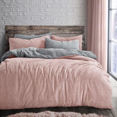 The Range Reversible Blush or Silver Teddy Soft Cosy Thermal Fleece Duvet Set - Silver or Blush / Double