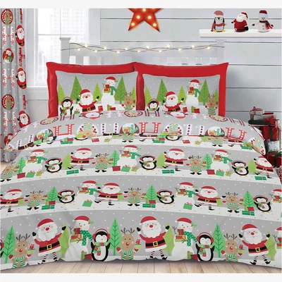 The Range Santa Snowman Penguin Xmas Ho Ho Duvet Set - Grey or Multi / Double
