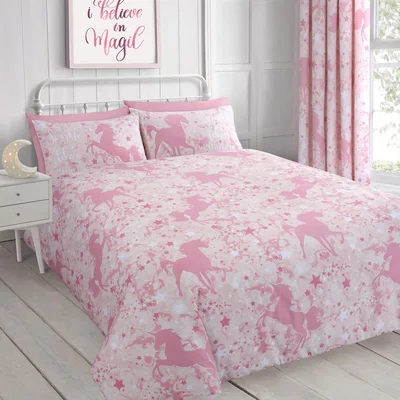 The Range Fun Unicorn Glow In Dark Reverisble Duvet Set - Pink / Double