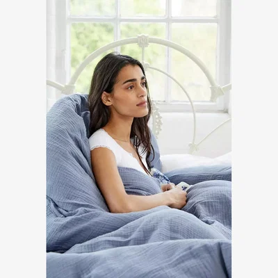 Urban Outfitters Washed Denim Crinkle Duvet Set - Blue Double at Urban Outfitters