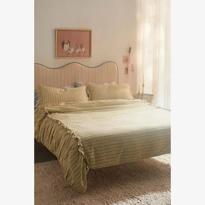 Urban Outfitters Urban Outfitters Green Stripe Ruffle Double Duvet Set - Green