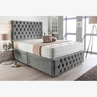 The Range Merina Divan Bed Set with Tall Headboard Mattress - Plush Fabric, Non Storage - Grey / Steel / Double