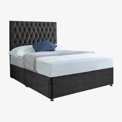 The Range Jemma Divan Bed Set with Headboard and Mattress - Chenille Fabric, Non Storage - Charcoal / Double
