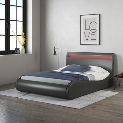 The Range Orion LED Lights Headboard Faux Leather Bed Frame - Black / Double