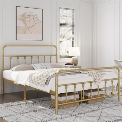 The Range Bed Frame with High Headboard and Footboard - Antique Gold / Double