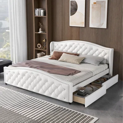 The Range Double Bed with Slatted Frame Storage and Headboard 140x200 cm - White
