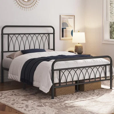 The Range Metal Bed Frame with Petal Accented Headboard and Footboard - Black / Double