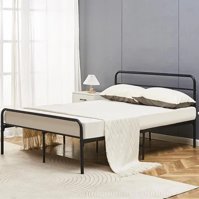 The Range Eva Black Metal Bed Frame with Curved Headboard - Black / Double
