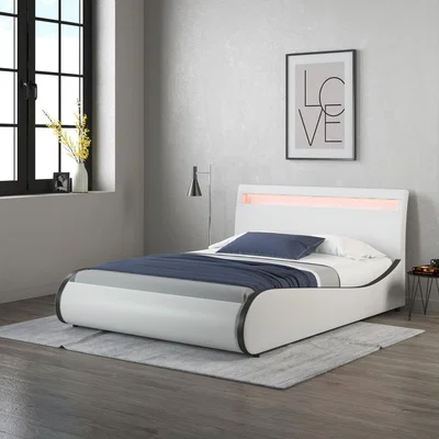 The Range Orion LED Lights Headboard Faux Leather Bed Frame - White with Black / Double