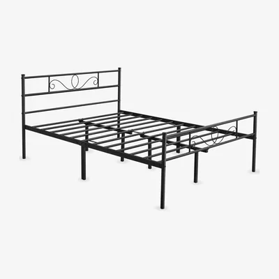 The Range Metal Bed Frame with Scroll Design Headboard - Black / Double