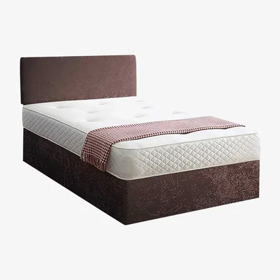 The Range Loria Divan Bed Set with Headboard and Mattress - Chenille Fabric, Non Storage - Brown / Double