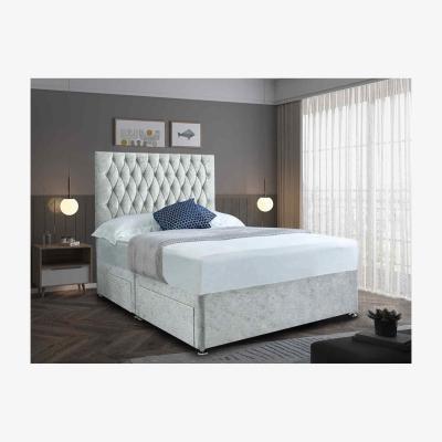 The Range Jemma Divan Bed Set with Headboard Mattress-Crushed Fabric,2 Drawers Left Side - Grey / Silver / Double