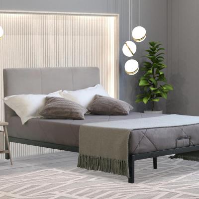 The Range Metal Bedframe with Plush Velvet Headboard - Grey / Double