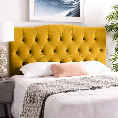The Range Emia Plush 26 inch Strutted Headboard - Mustard / Double