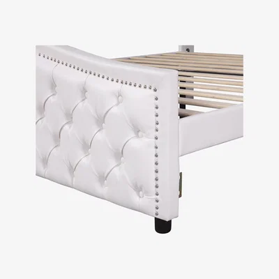 The Range Upholstery bed with slatted frame and headboard double bed storage - White