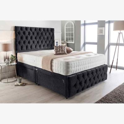 The Range Merina Divan Bed Set with Tall Headboard Mattress-Crushed, 2 Drawers Left Side - Black / Double