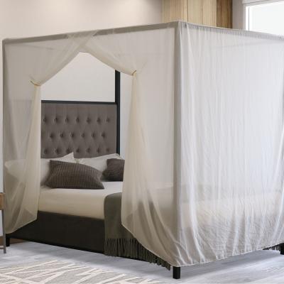 The Range Four Poster Metal Bedframe with Plush Velvet Buttoned Headboard - Grey / Double