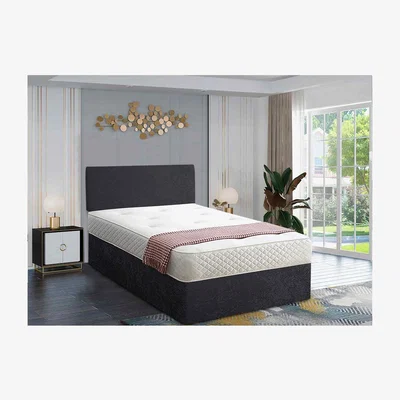 The Range Loria Divan Bed Set with Headboard Mattress-Crushed Fabric,2 Drawers Left Side - Black / Double